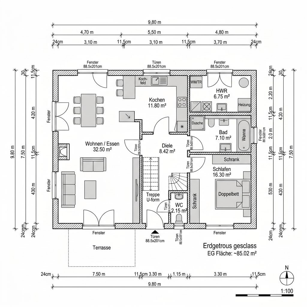 Grundriss Landhaus Lindenhof 138 – 138 m² Landhaus mit 5 Zimmern