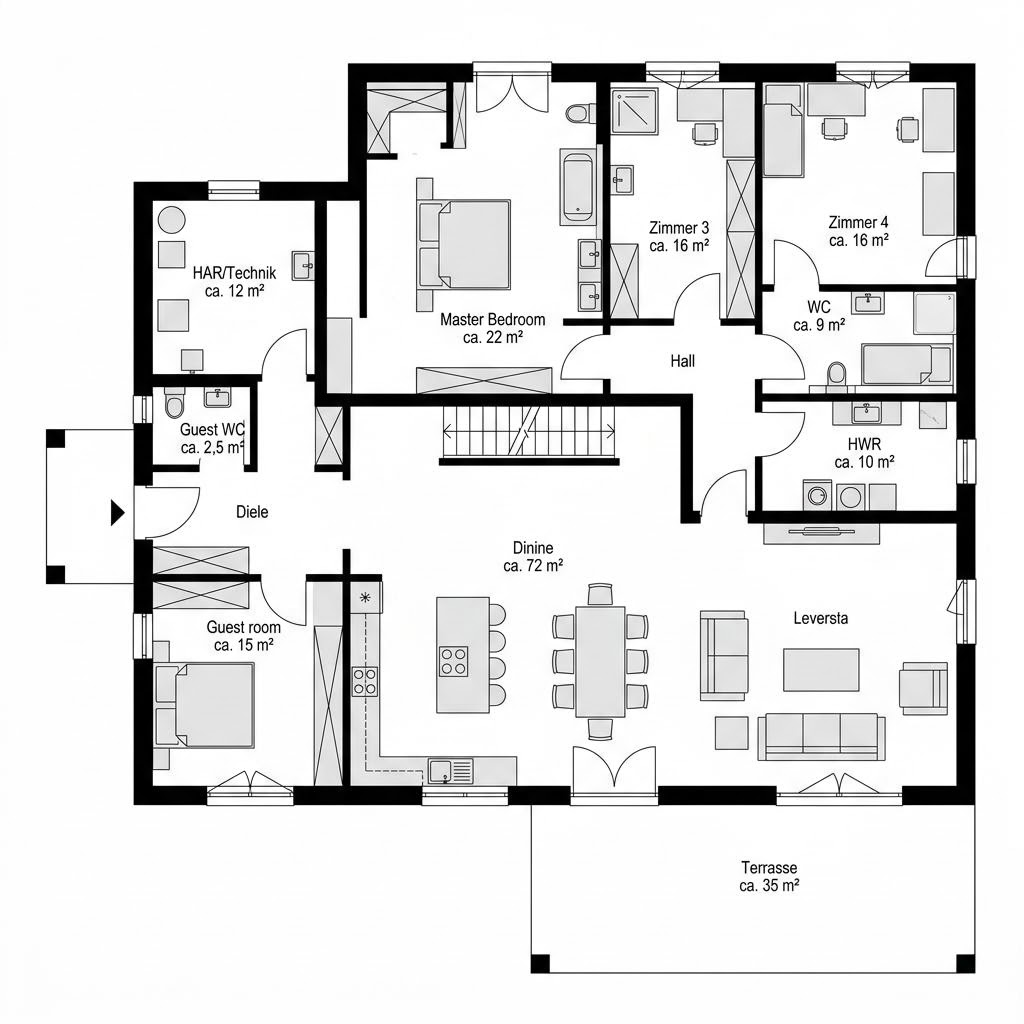 Grundriss Generation 3 – 202 m² Ausbauhaus mit 6 Zimmern