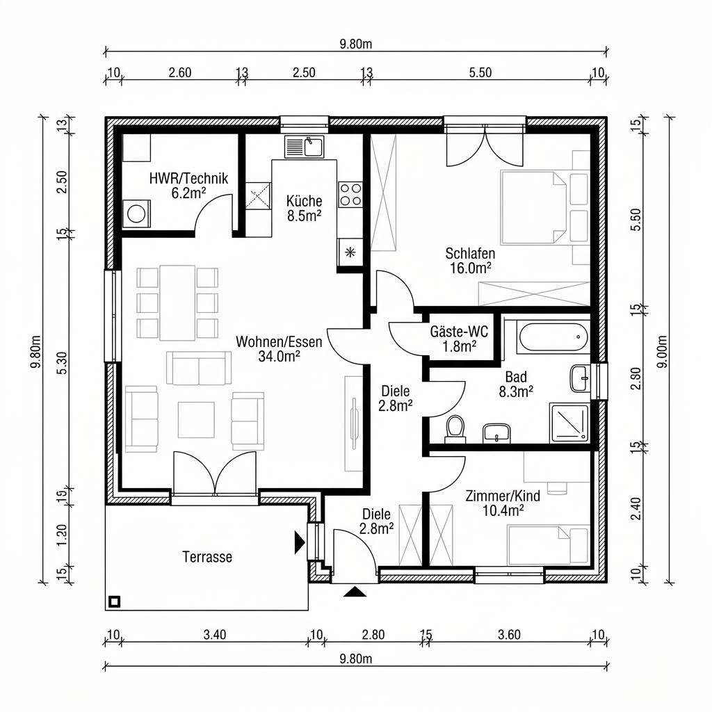 Grundriss Lifetime 1 Winkelbungalow – 88 m² Bungalow mit 3 Zimmern