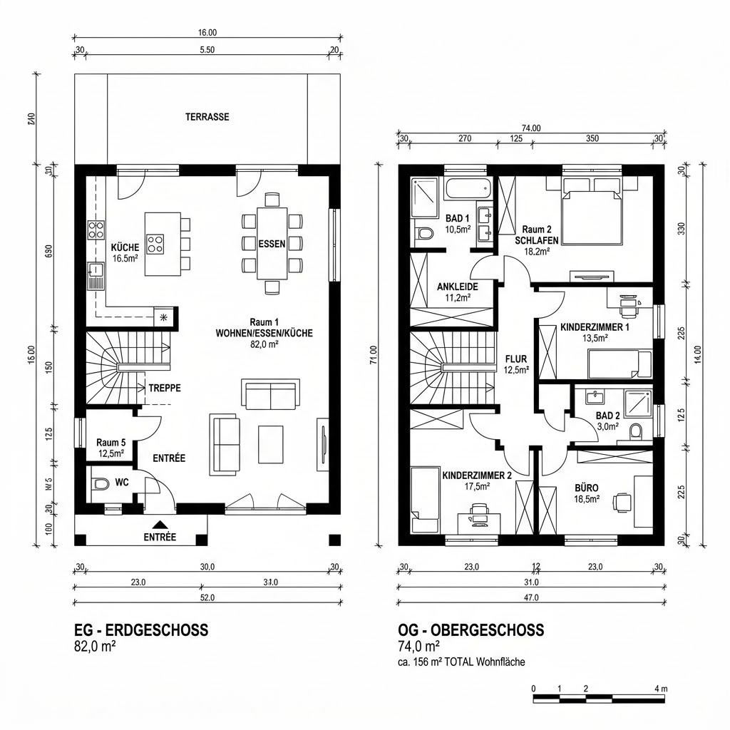 Grundriss Amerika Savannah 156 von Albert Haus — 156 m², 5 Zimmer