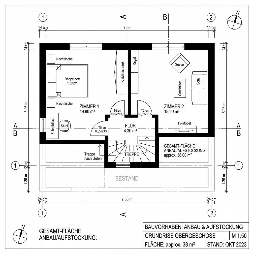 Grundriss COMMOD Anbau Modul 38 von Commod-Haus — 38 m², 2 Zimmer