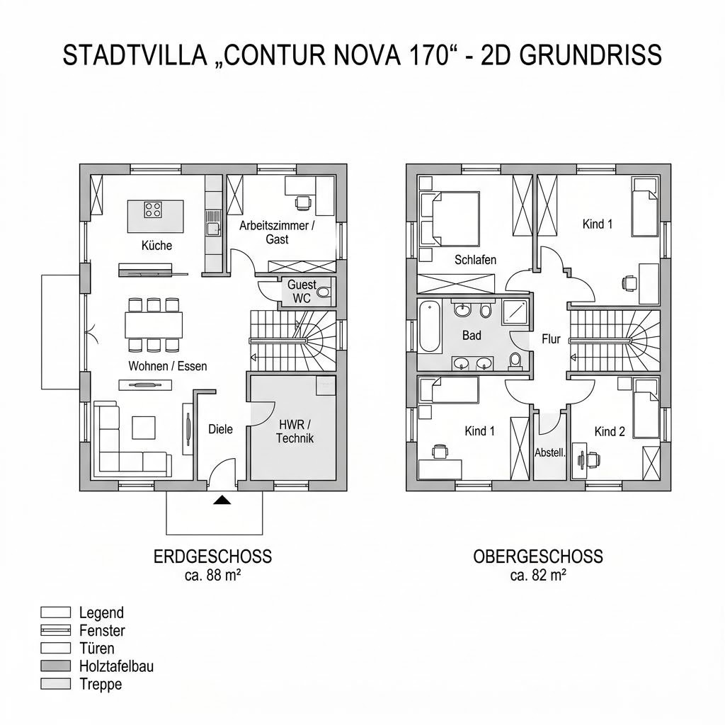 Grundriss Contur Nova 170 – 170 m² Stadtvilla mit 6 Zimmern