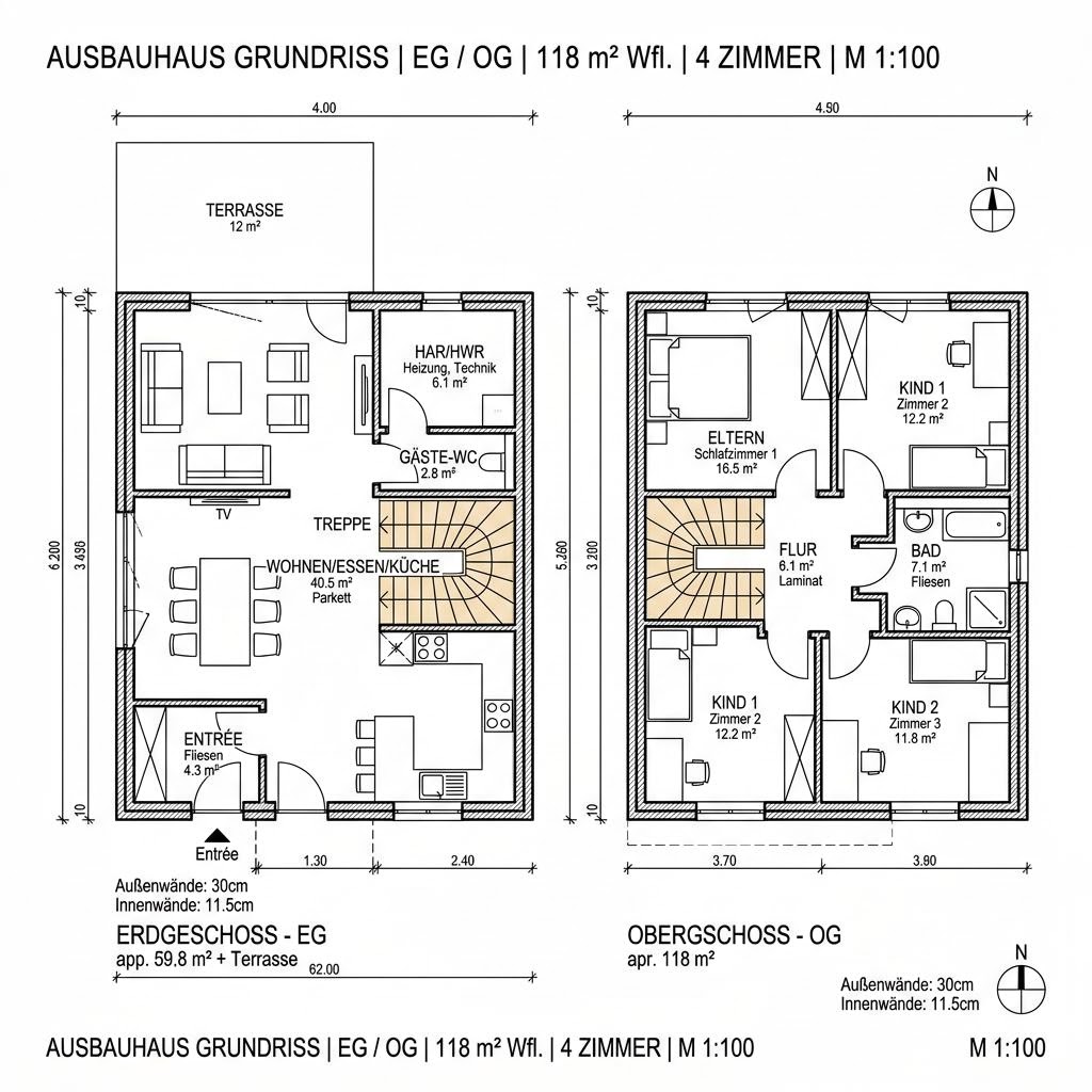 Grundriss Casa Vita 118 Ausbau von Rubner Haus — 118 m², 4 Zimmer