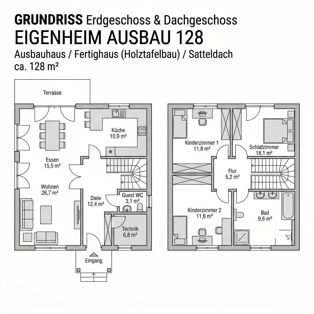 Grundriss Eigenheim Ausbau 128 von Bärenhaus — 128 m², 5 Zimmer