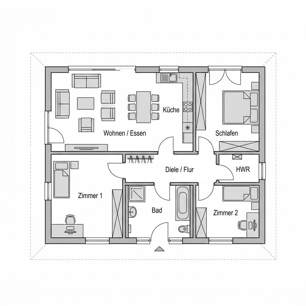Grundriss Eigenheim Ausbau 142 Bungalow von Bärenhaus — 118 m², 4 Zimmer