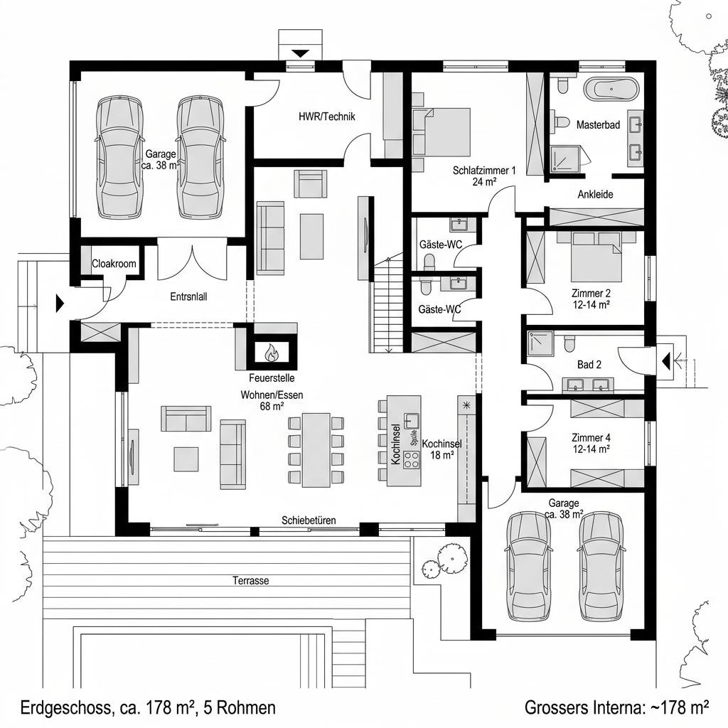 Grundriss Haus Fischer – 178 m² Luxusvilla & Designerhaus mit 5 Zimmern