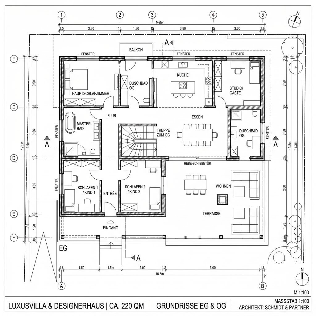 Grundriss Haus Vogt von Baufritz — 220 m², 7 Zimmer