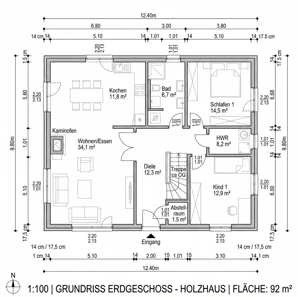 Grundriss Holzhaus Panorama 184 – 184 m² Holzhaus mit 6 Zimmern