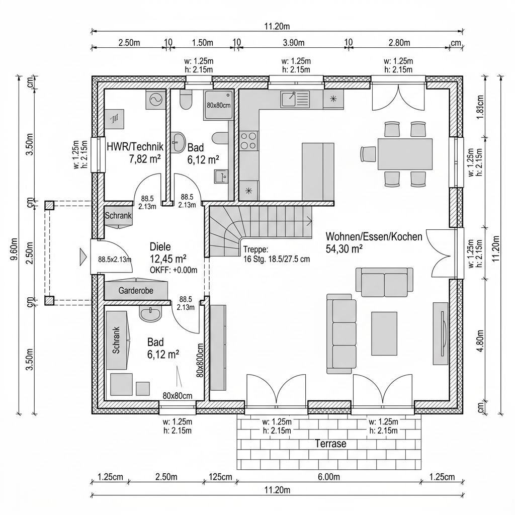 Grundriss Kubushaus Urban 164 – 164 m² Kubushaus mit 5 Zimmern