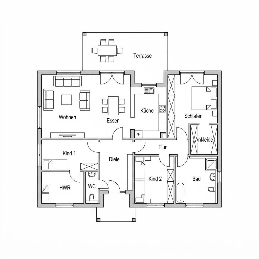 Grundriss Bungalow Purea 142 von Bien-Zenker — 142 m², 4 Zimmer