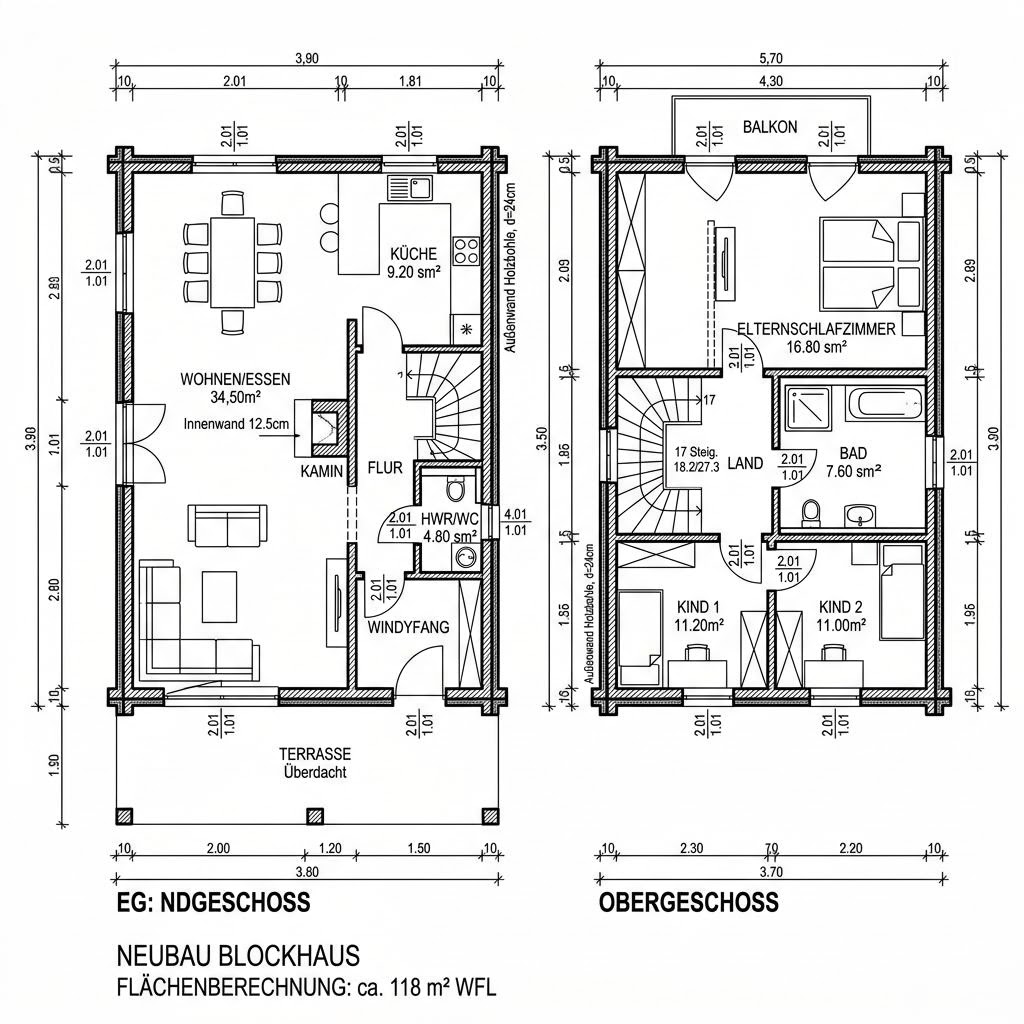 Grundriss Blockhaus Moorland 118 von Fuhrberger Fachwerkhaus — 118 m², 4 Zimmer