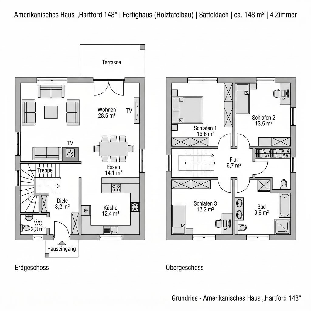 Grundriss Hartford 148 von Bostonhaus — 148 m², 4 Zimmer