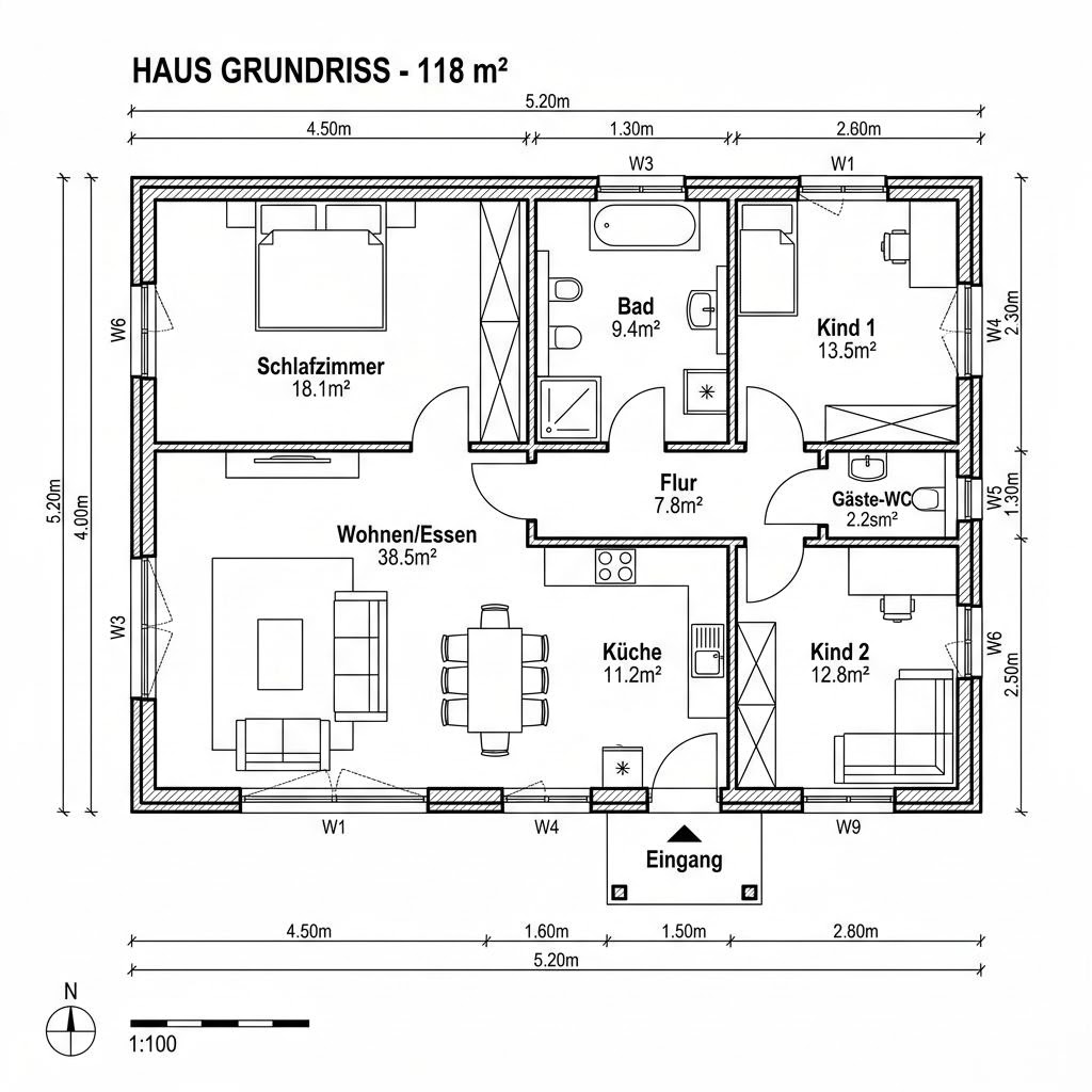 Grundriss Vitalhaus Bungalow 118 von Bärenhaus — 118 m², 4 Zimmer
