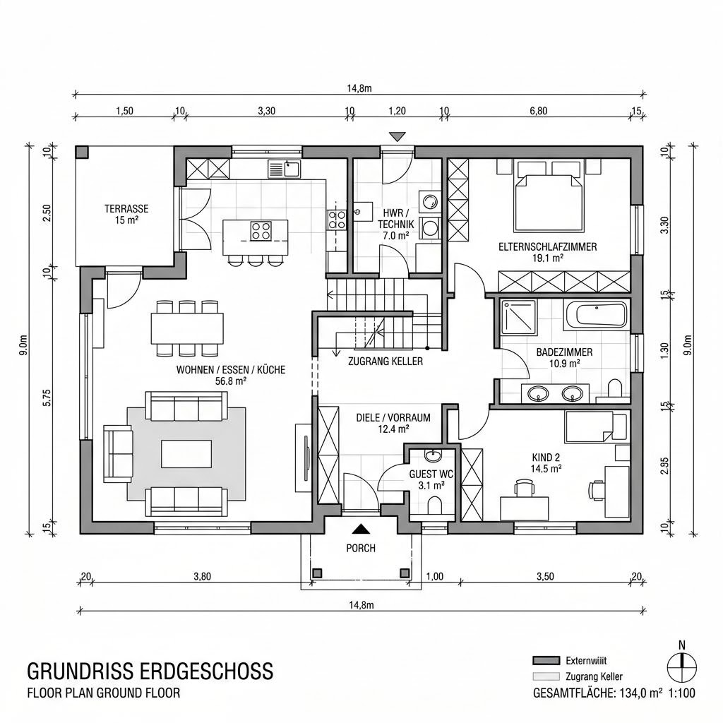 Grundriss Walchensee von Isartaler Holzhaus — 134 m², 4 Zimmer