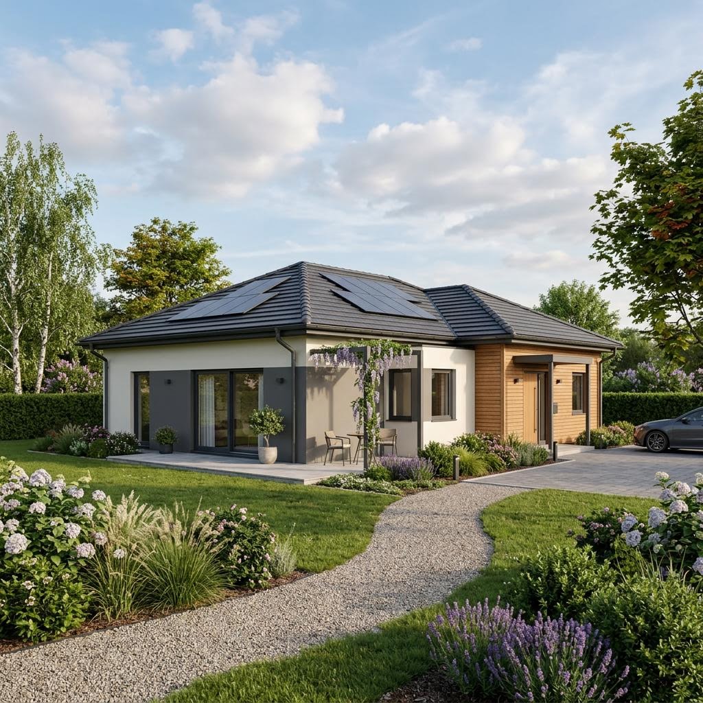 Bungalow Casa Bungalow 108 von Rubner Haus — ebenerdiges Naturholzhaus mit Walmdach und 108 m²
