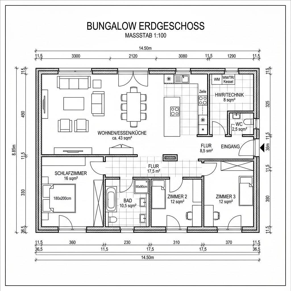 Grundriss Casa Bungalow 128 von Rubner Haus — 128 m², 4 Zimmer