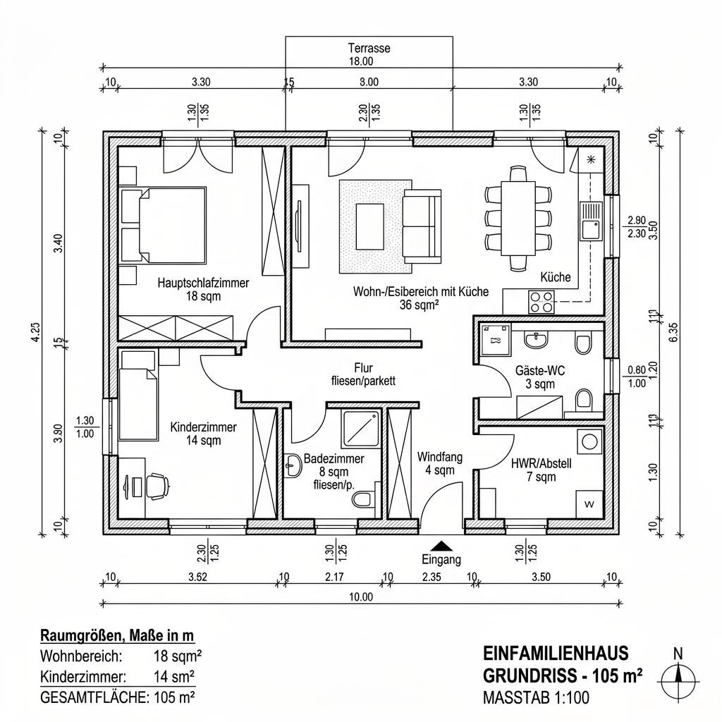 Grundriss Bungalow SH 105 L von ScanHaus Marlow — 105 m², 3 Zimmer