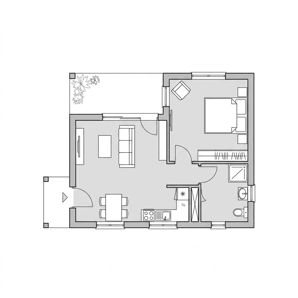 Grundriss Option Bungalow – 53 m² Bungalow mit 2 Zimmern