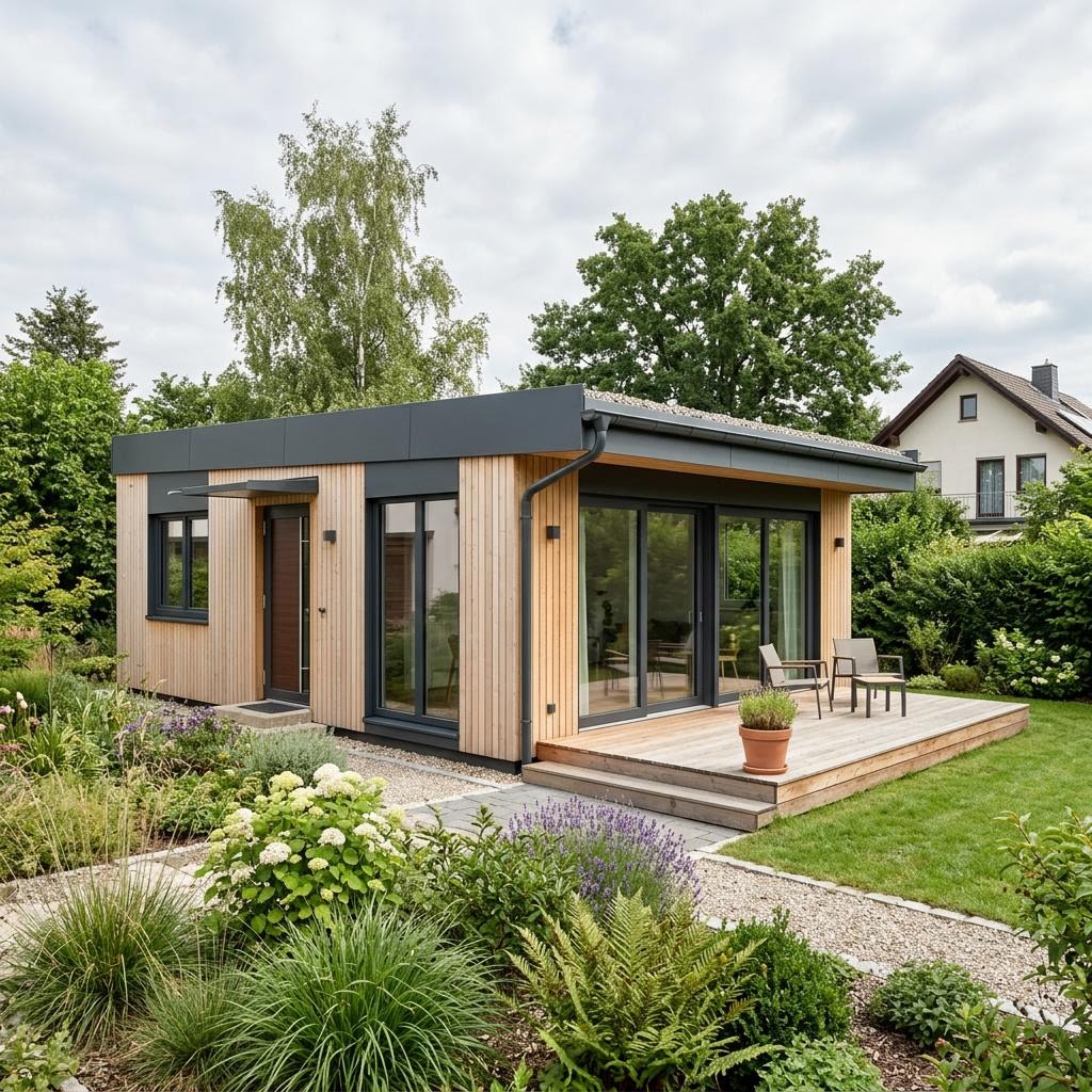Anbau Anbau Modul 28 von CABIN ONE — werkfertiges Holzmodul zur Hauserweiterung mit Flachdach und 28 m²