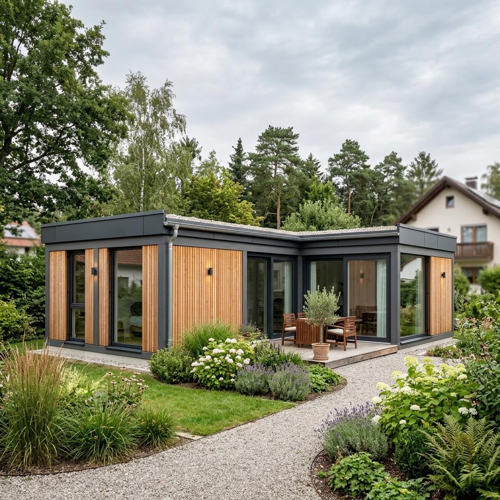 Modulhaus Flex 60 von CABIN ONE — puristisches Holzmodulhaus mit Flachdach und 60 m²
