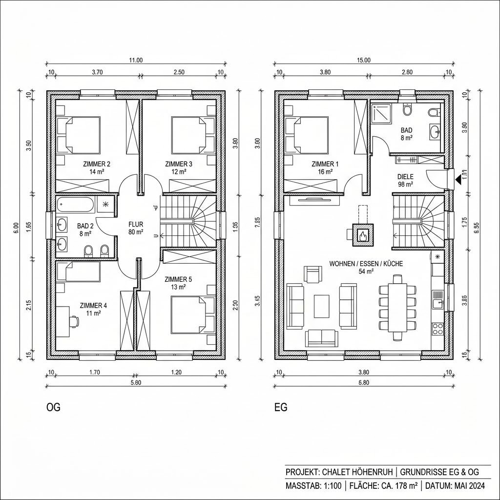 Grundriss Chalet Hochries 178 – 178 m² Chalet mit 6 Zimmern