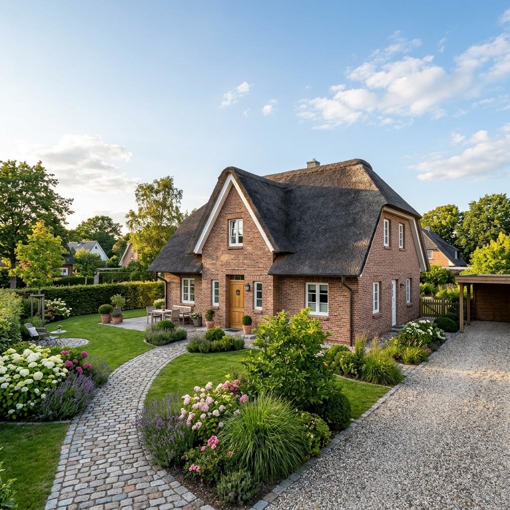 Friesenhaus Ebbe von Dammann-Haus mit Reetdach-Optik und Backstein