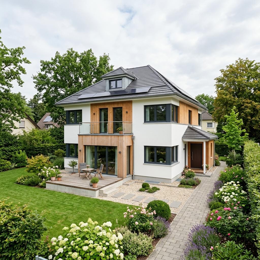 Kapitänshaus Kajüte 128 von Dammann-Haus mit Zwerchgiebel und Krüppelwalmdach