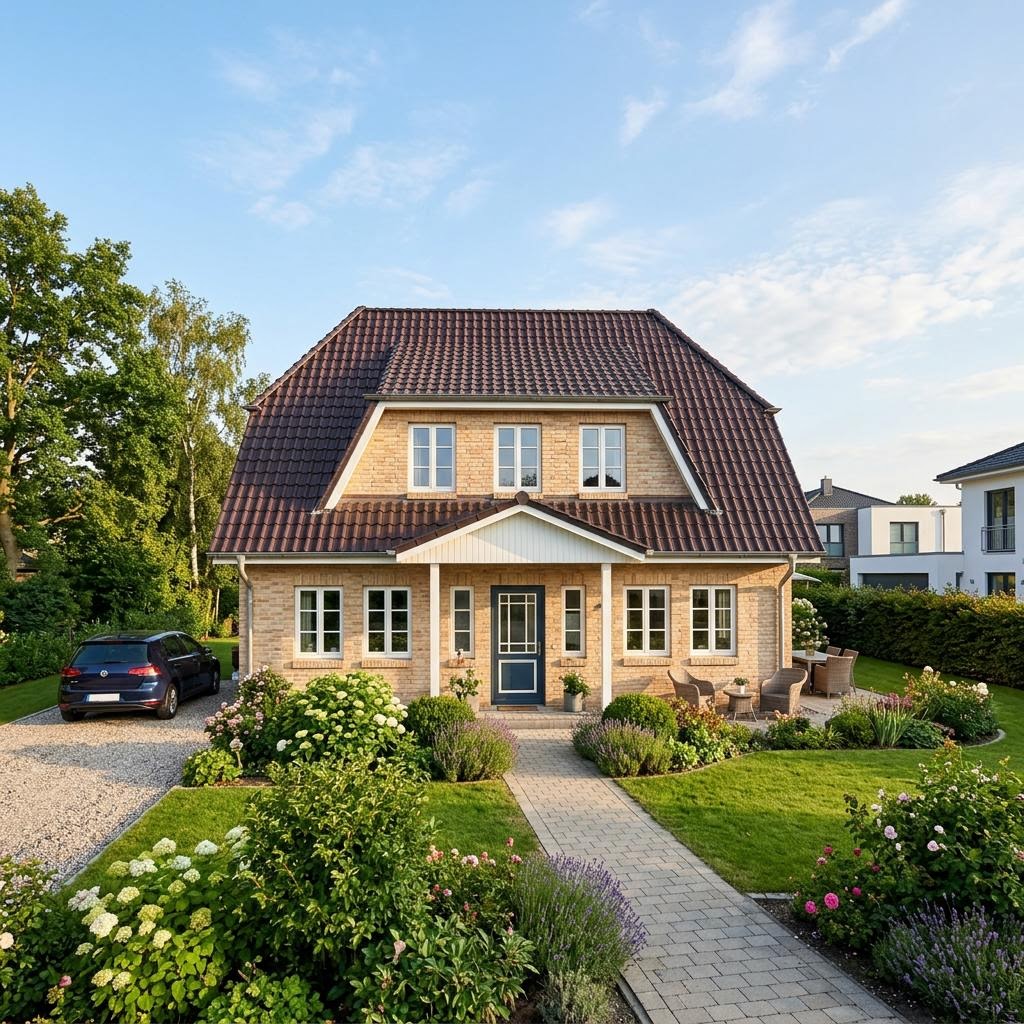 Friesenhaus Halligblick von Danhaus Deutschland mit hellem Klinker und Sprossenfenstern