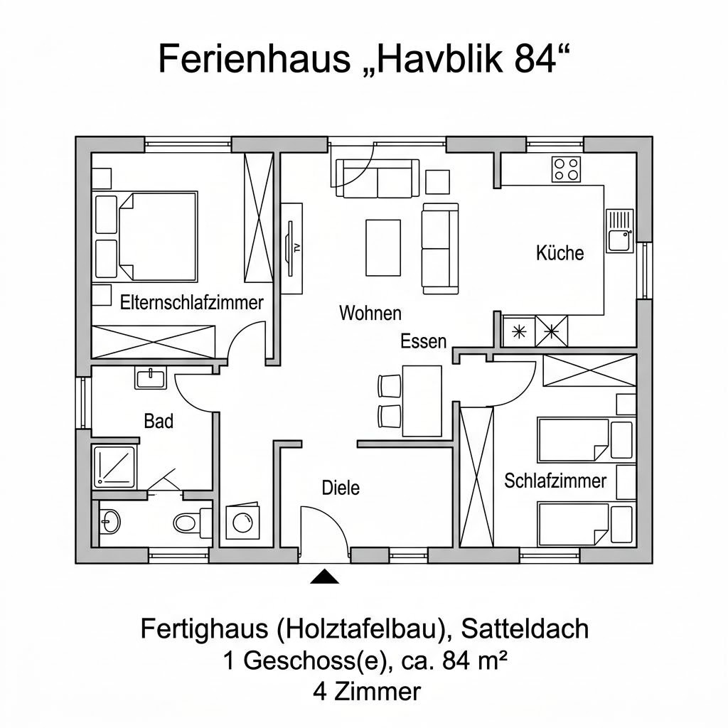 Grundriss Havblik 84 von Danhaus Deutschland — 84 m², 4 Zimmer