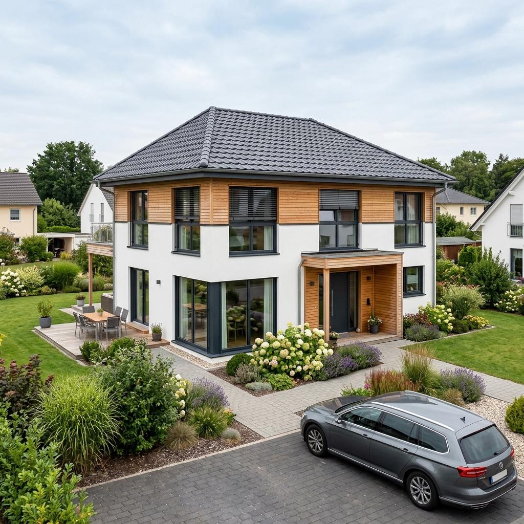 Landhaus Heideblick 142 von Danhaus Deutschland mit Krüppelwalmdach und Sprossenfenstern