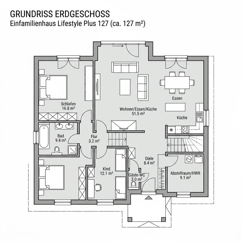 Grundriss Lifestyle Plus 127 von Danhaus Deutschland — 127 m², 4 Zimmer