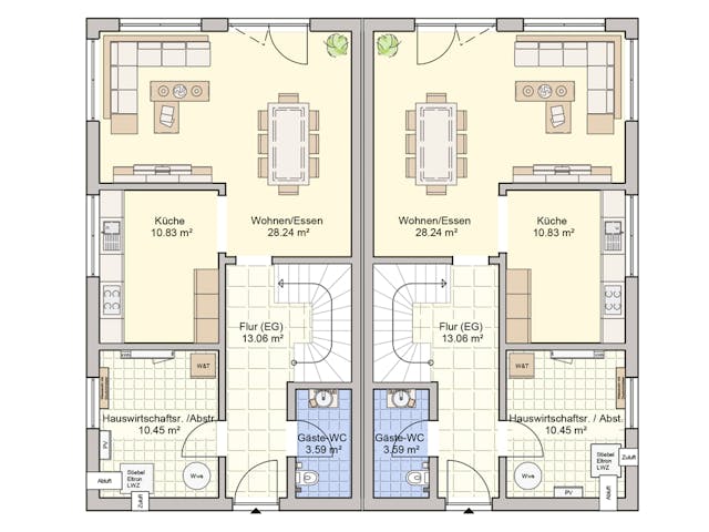 Grundriss Duett 129 – 119 m² Doppelhaus mit 4 Zimmern