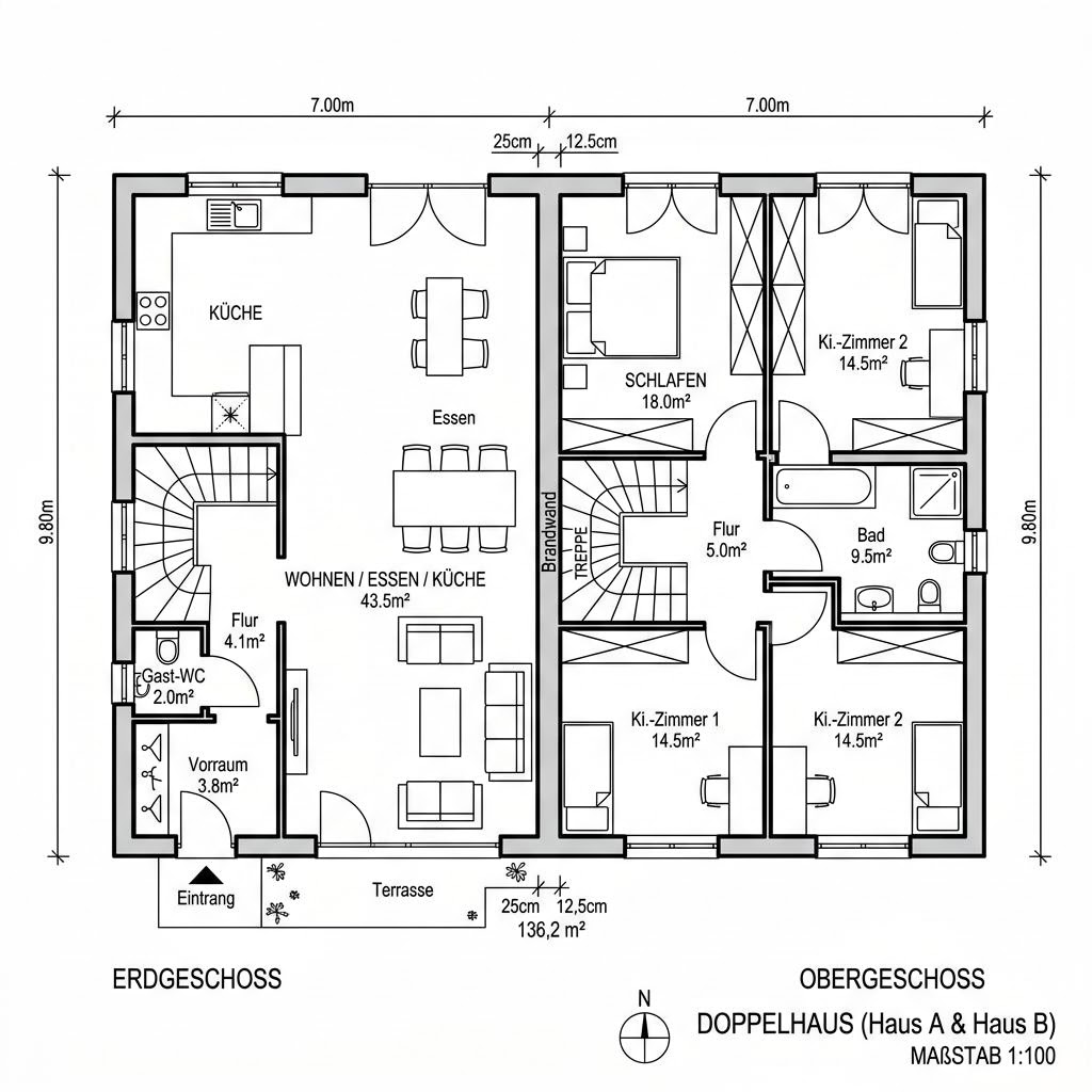 Grundriss Duett 136 von Fingerhut Haus — 136 m², 5 Zimmer