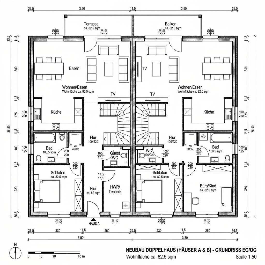 Grundriss TREND 165 Doppelhaus von Hartl Haus — 165 m², 6 Zimmer