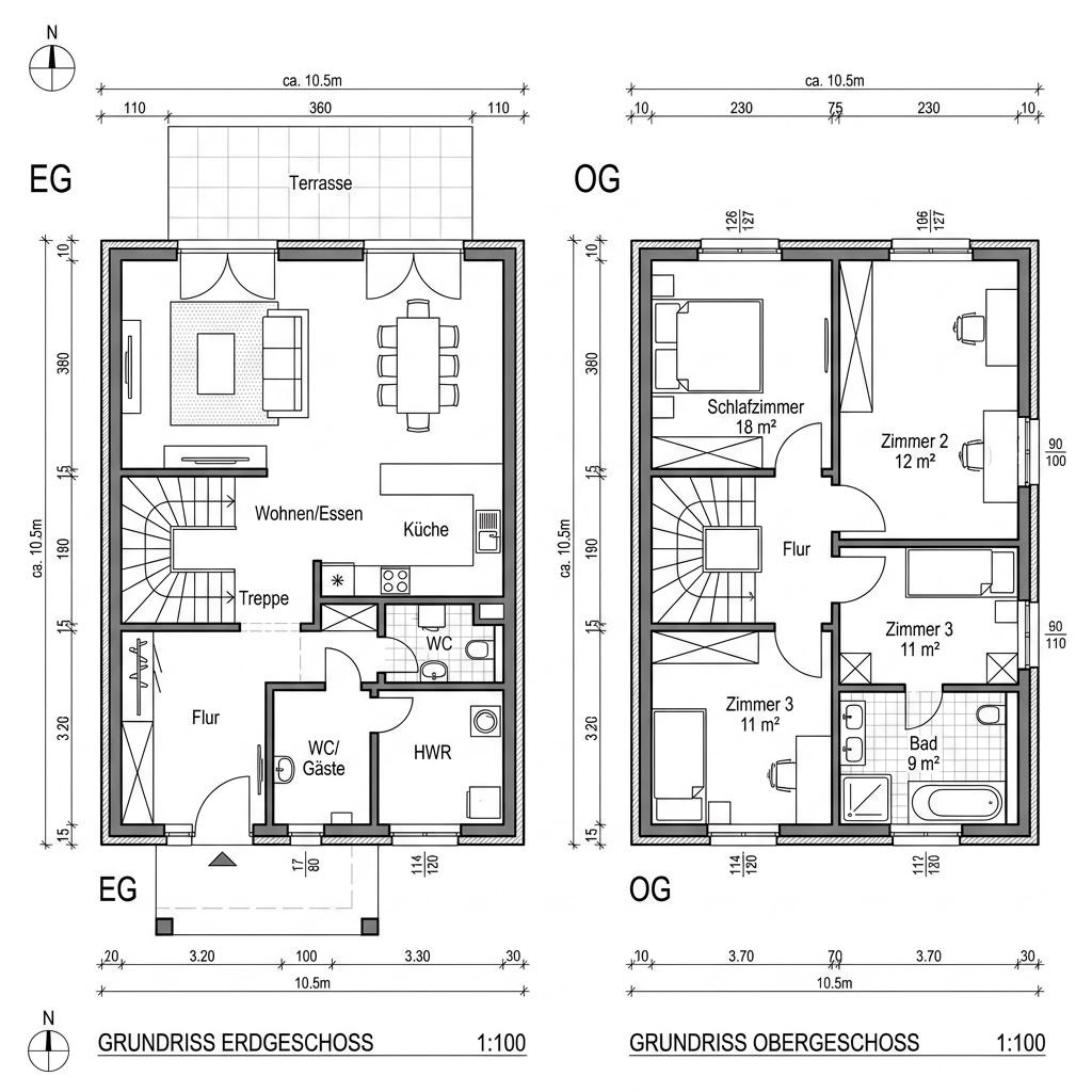 Grundriss Twin SH 122 von ScanHaus Marlow — 122 m², 4 Zimmer