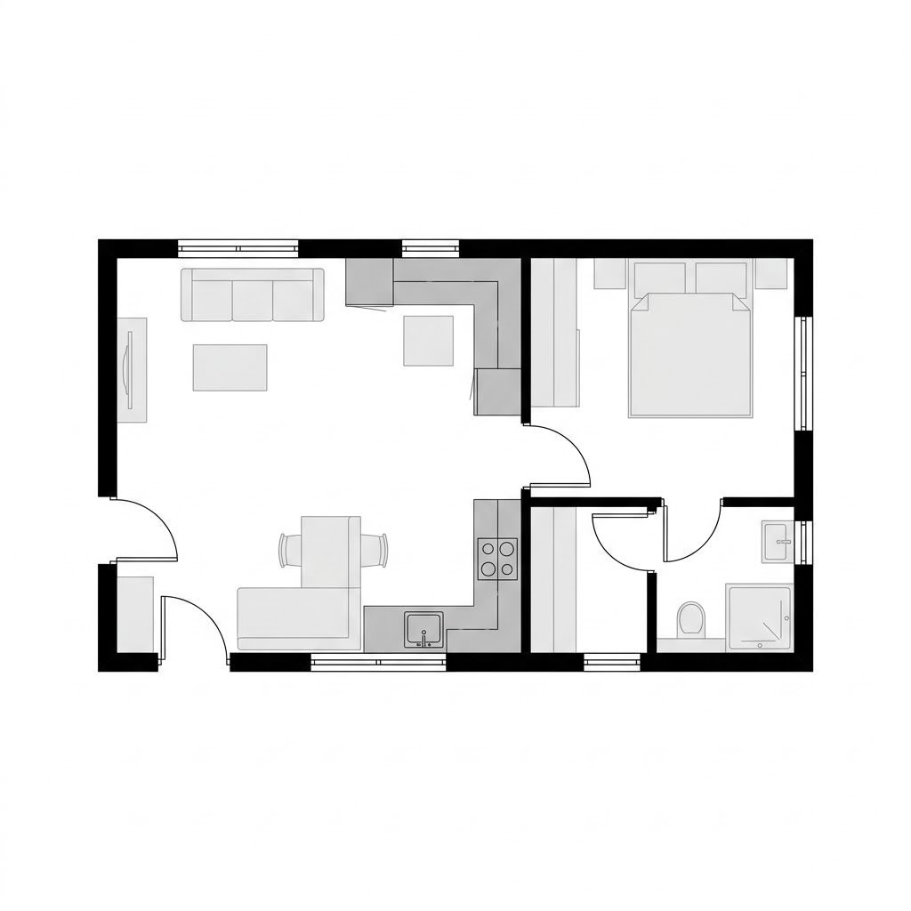 Grundriss Tiny House Loft 34 – 34 m² Tiny House mit 2 Zimmern