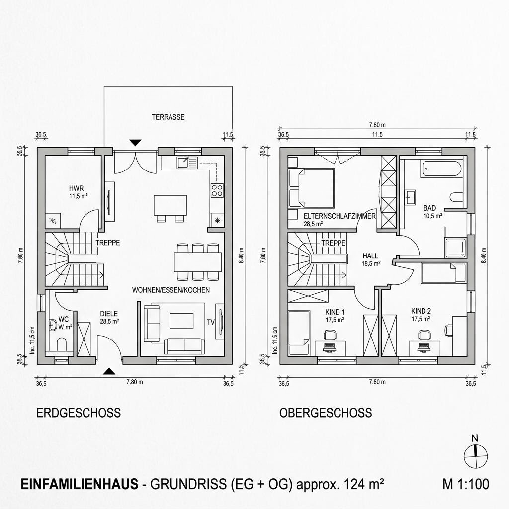 Grundriss Öko Familie 124 von Beilharz Haus — 124 m², 4 Zimmer