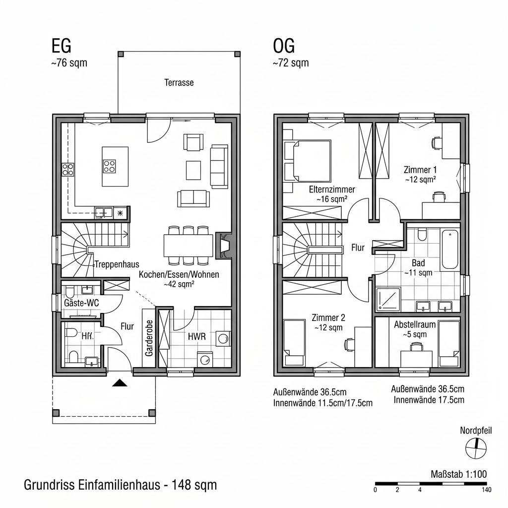 Grundriss Trento 148 von Büdenbender Hausbau — 148 m², 5 Zimmer