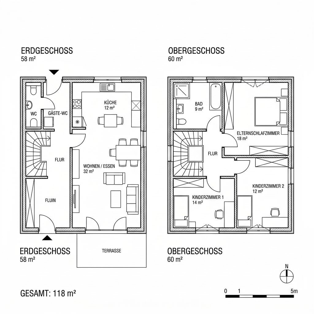 Grundriss Familienhaus Achental 118 von Chiemgauer Holzhaus — 118 m², 4 Zimmer