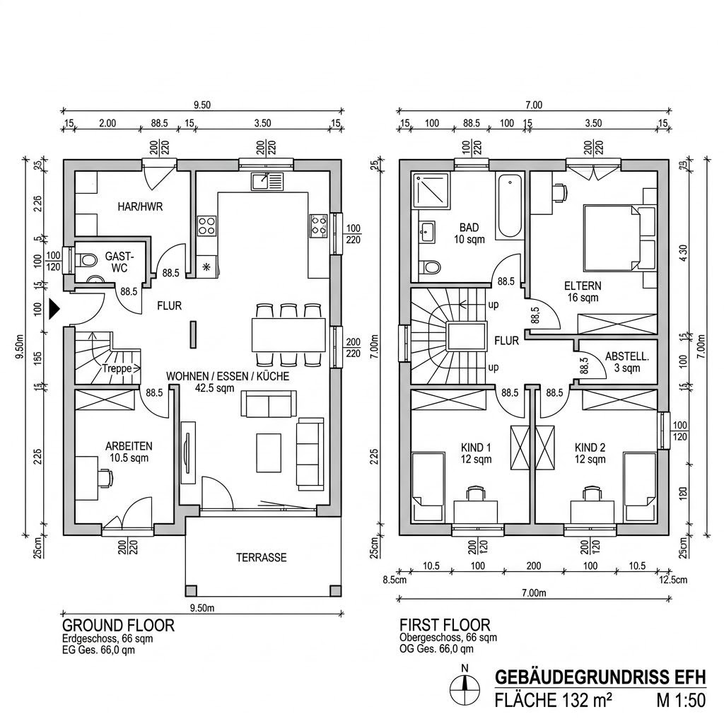 Grundriss Familienhaus Inntal 132 von Chiemgauer Holzhaus — 132 m², 5 Zimmer