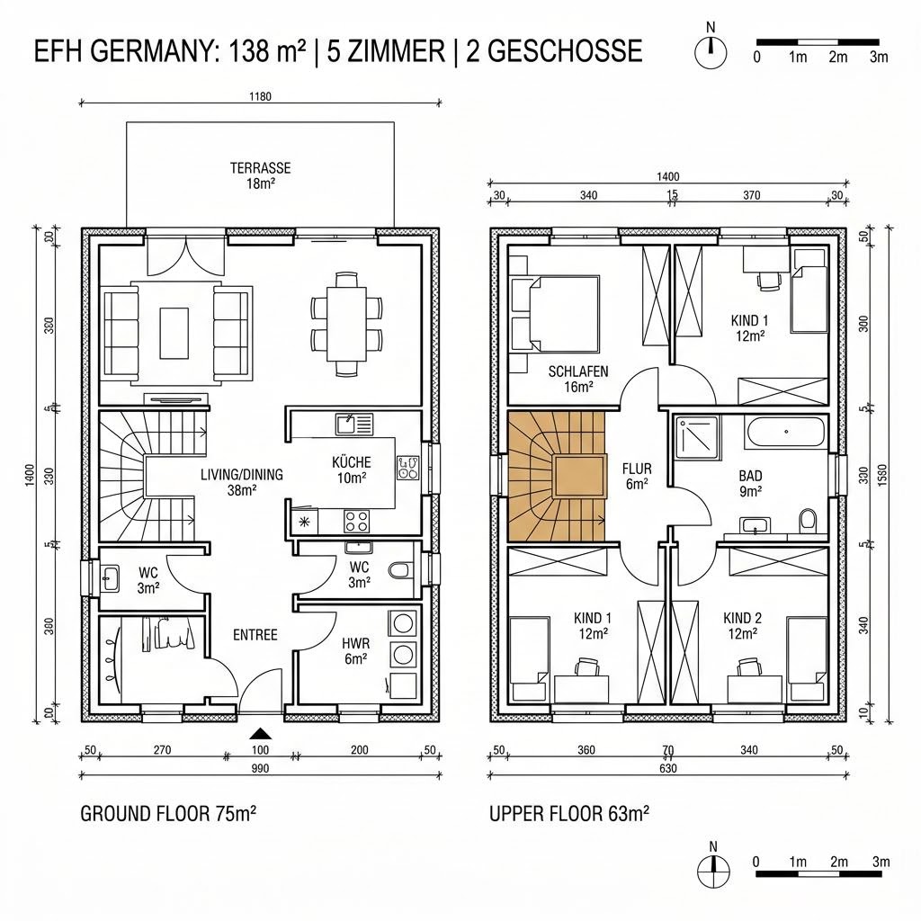 Grundriss Charakterhaus 138 von Fertighaus WEISS — 138 m², 5 Zimmer