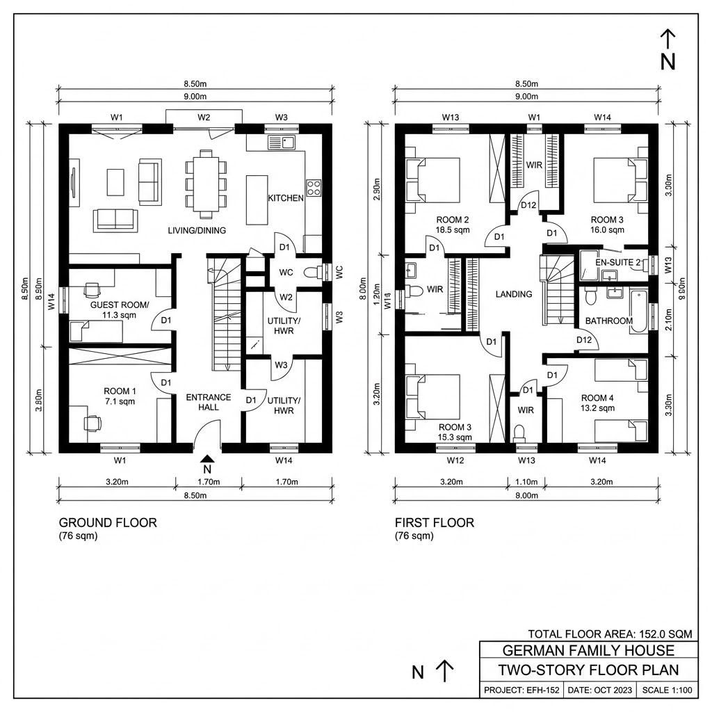 Grundriss Charakterhaus 152 Zwerchgiebel von Fertighaus WEISS — 152 m², 5 Zimmer