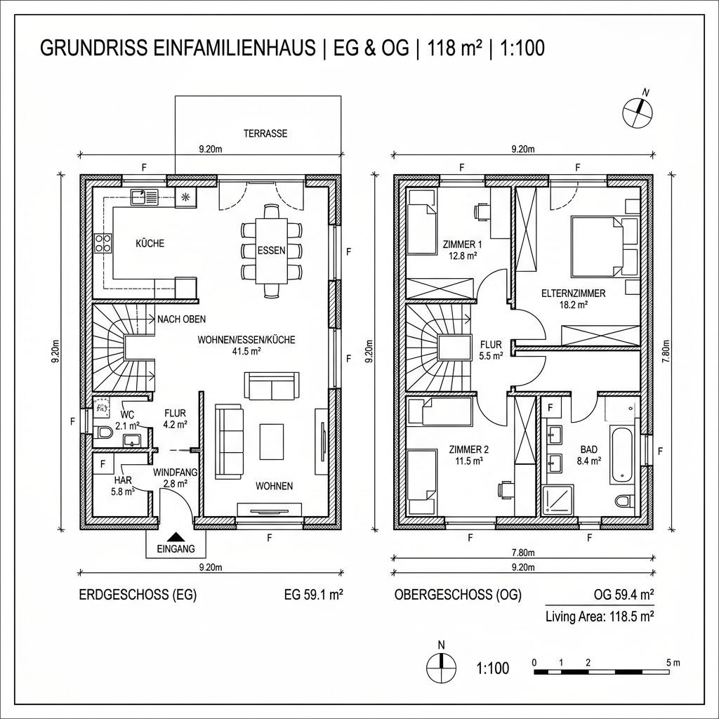 Grundriss Multitalent 118 Pult von Fertighaus WEISS — 118 m², 4 Zimmer