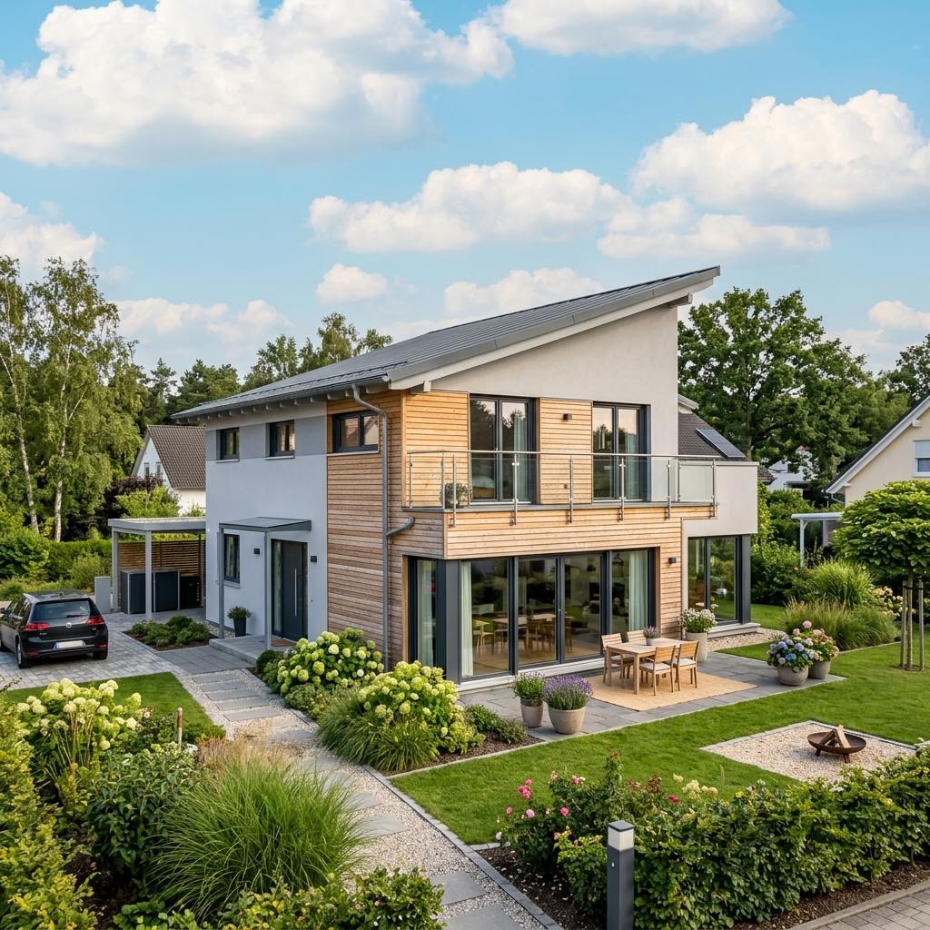Einfamilienhaus Multitalent 128 Pult von Fertighaus WEISS — modernes Holzfertighaus mit Pultdach