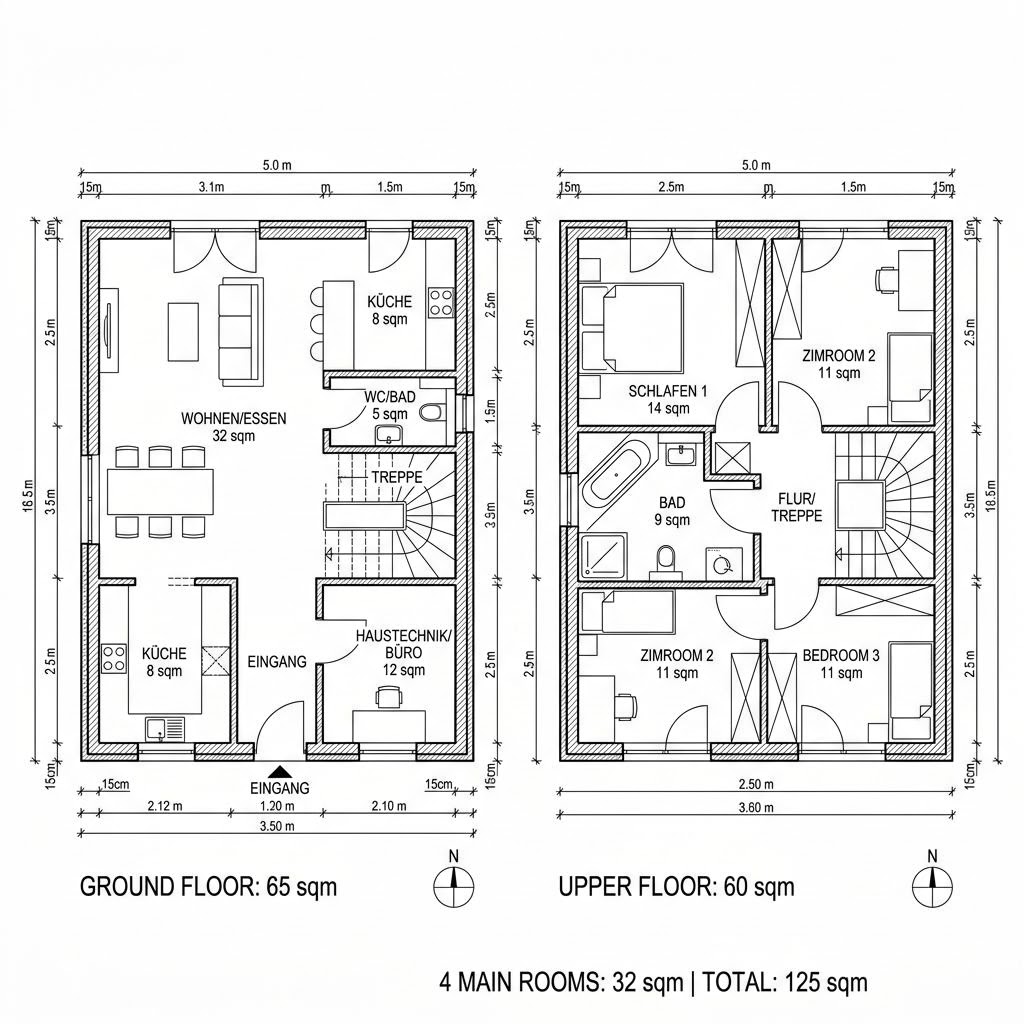 Grundriss Ökohaus 125 Pult von Fertighaus WEISS — 125 m², 4 Zimmer