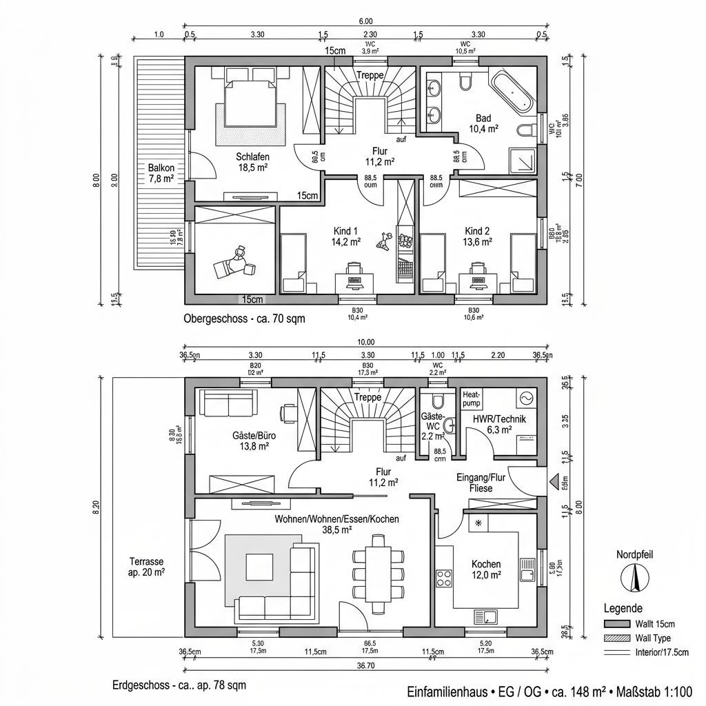 Grundriss Vita 148 von Hanlo Haus — 148 m², 5 Zimmer