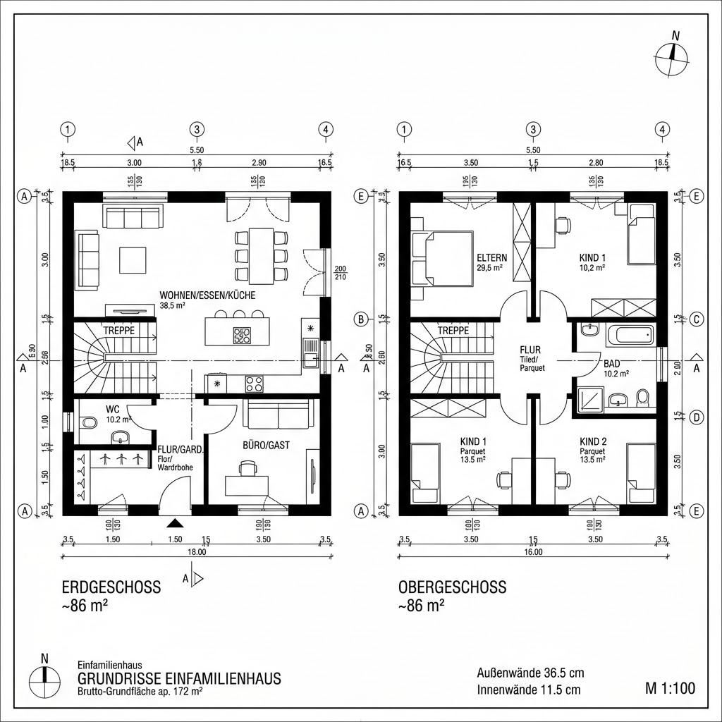 Grundriss Vita 172 von Hanlo Haus — 172 m², 6 Zimmer