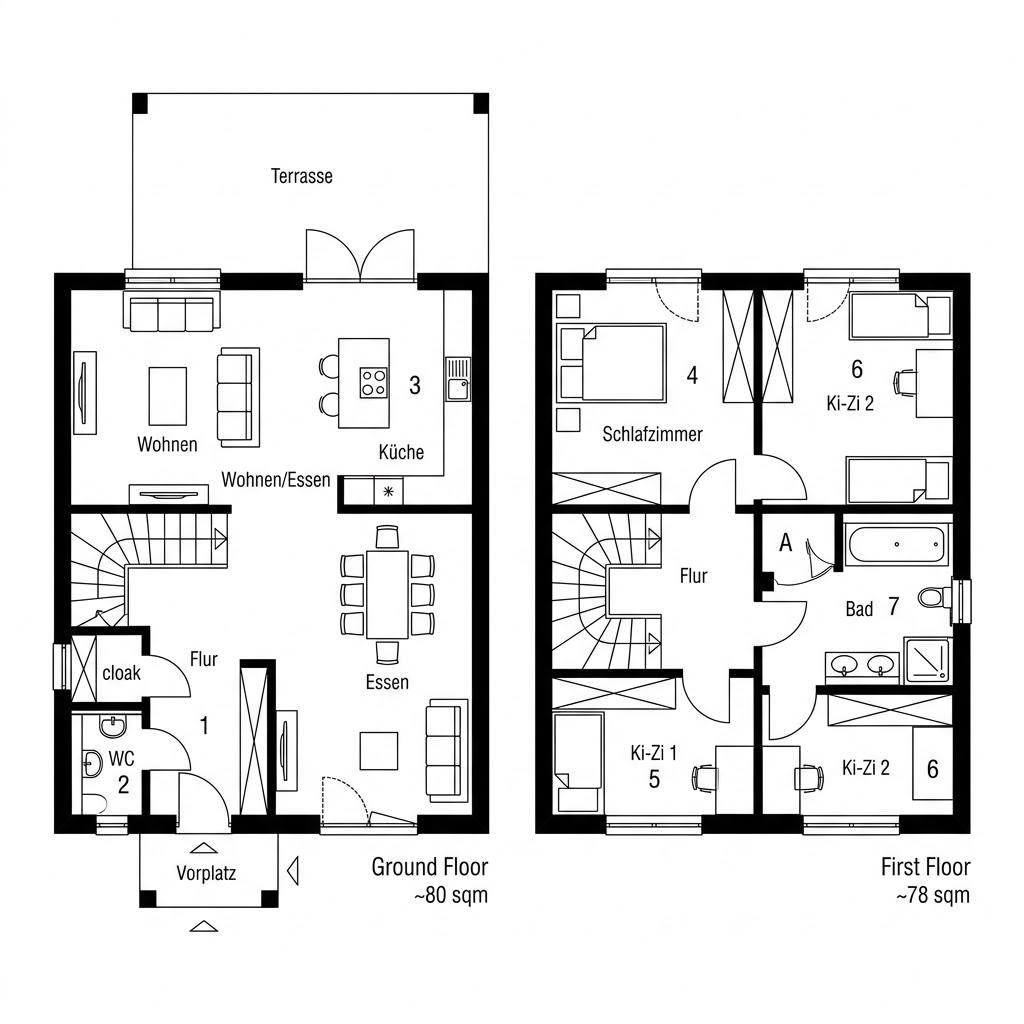 Grundriss VARIANT 45-158 von Hanse Haus — 158 m², 6 Zimmer