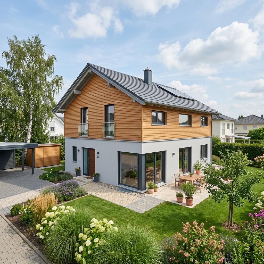 Einfamilienhaus TREND 130 von Hartl Haus — Echtholz-Fertighaus mit großen Fensterflächen und 130 m²
