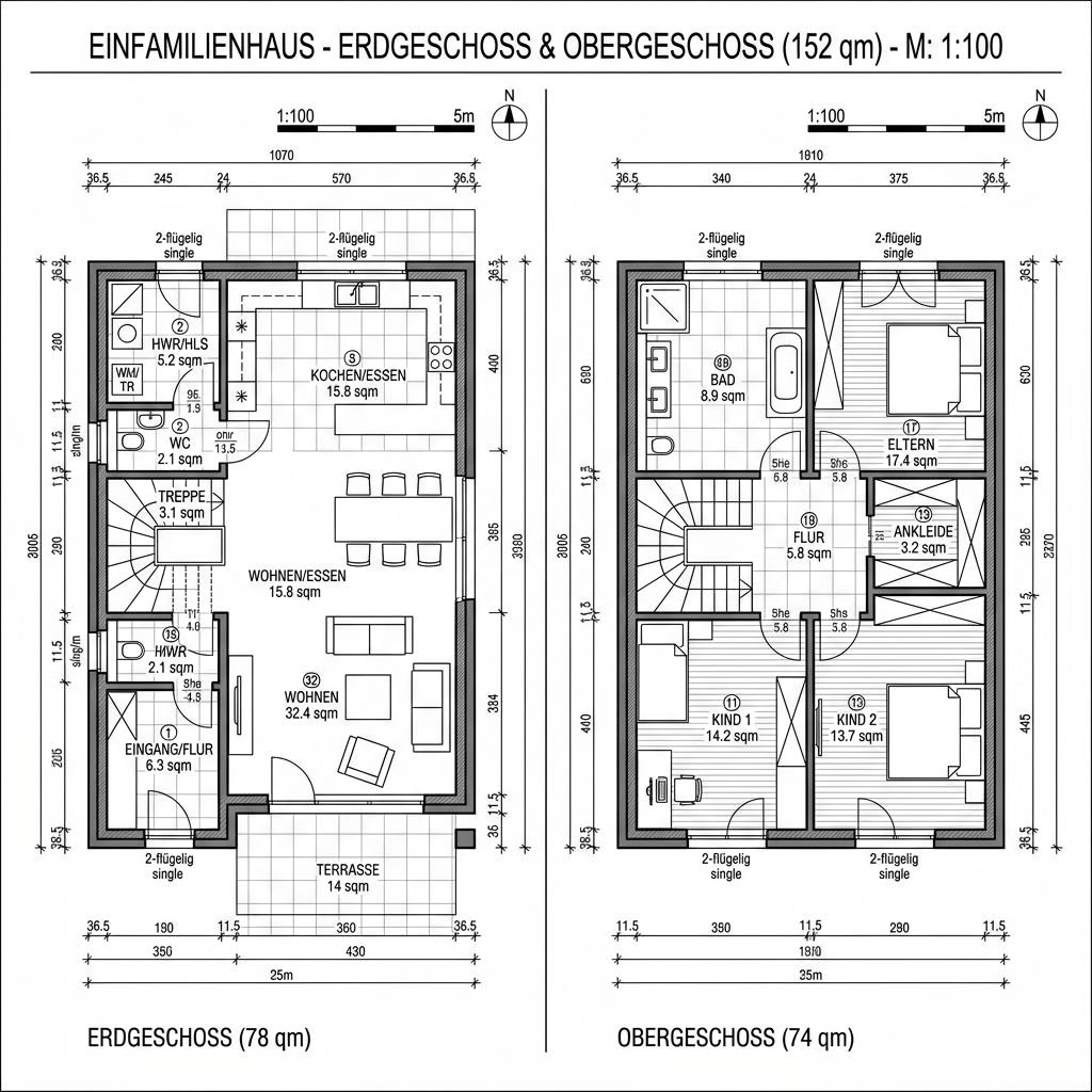 Grundriss Solitär Pult 152 von Keitel-Haus — 152 m², 5 Zimmer